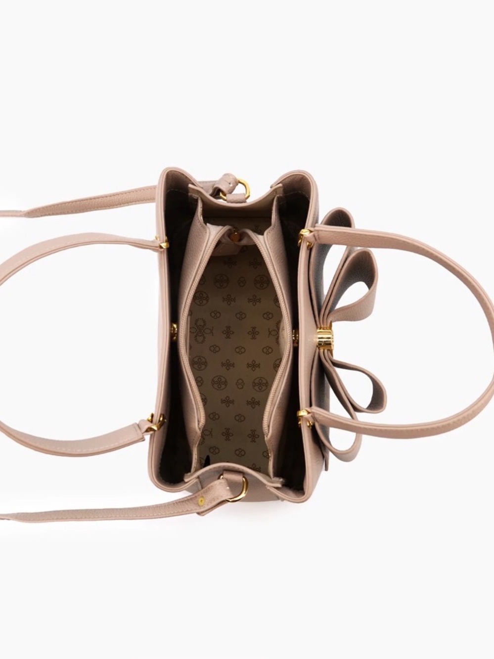 Like Dreams Jesse Bow Bag; Cream/ Taupe Bow Accent Structured Tote Bag - Picture 6 of 11